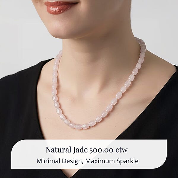 D'Joy Natural Jade 500.00 Ctw Cushion Beaded Necklace In Rhodium Over Sterling Silver 20 Inches