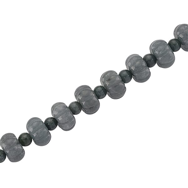 D'Joy Natural Olmec Jadeite 290.00 Ctw Floral Carved Beaded Necklace In Rhodium Over Sterling Silver18-20 Inches