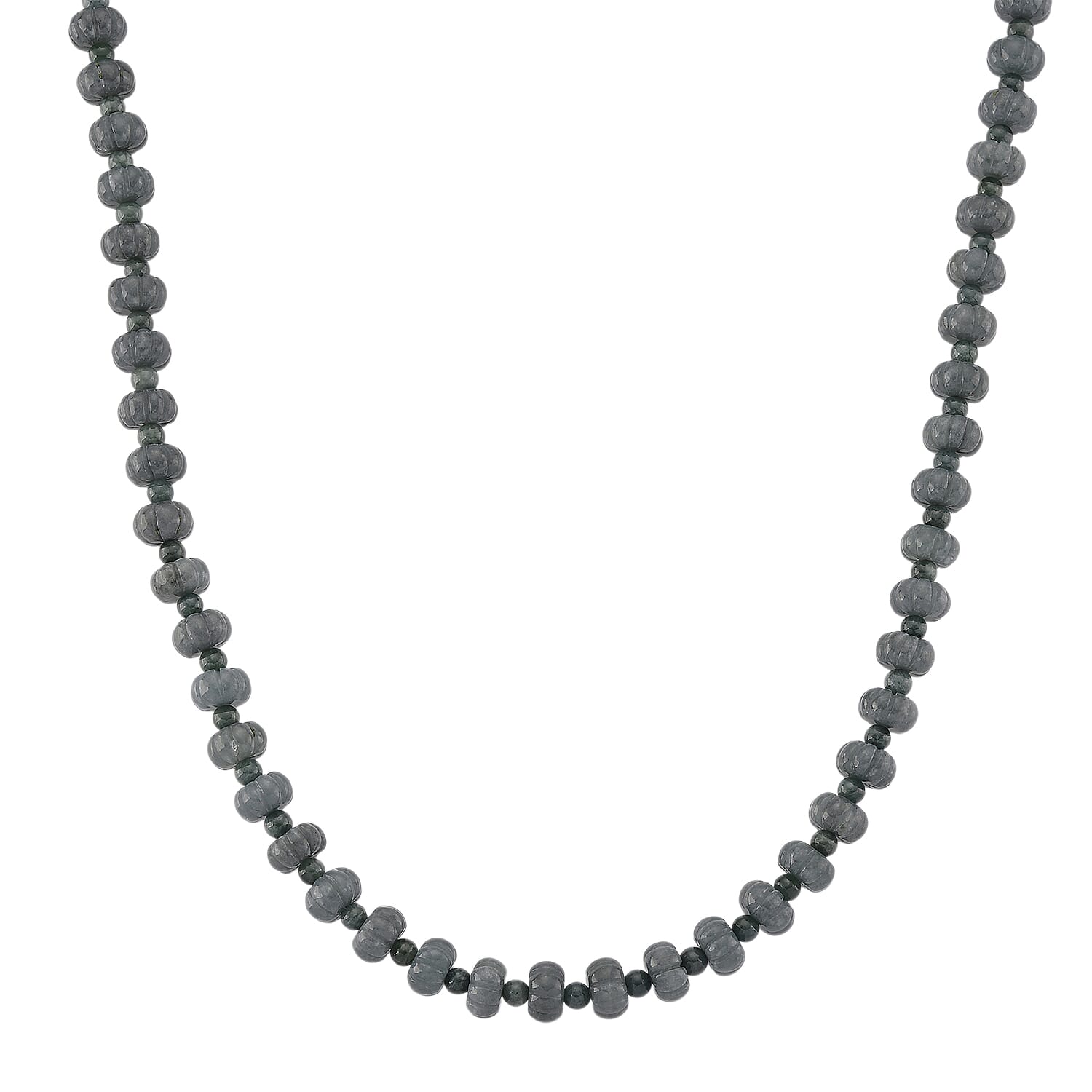 D'Joy Natural Olmec Jadeite 290.00 ctw Floral Carved Beaded Necklace in Rhodium Over Sterling Silver18-20 Inches