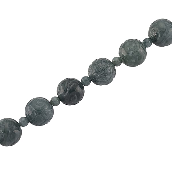 D'Joy Natural Olmec Jadeite 420.00 Ctw Carved Beaded Necklace In Rhodium Over Sterling Silver 18-20 Inches