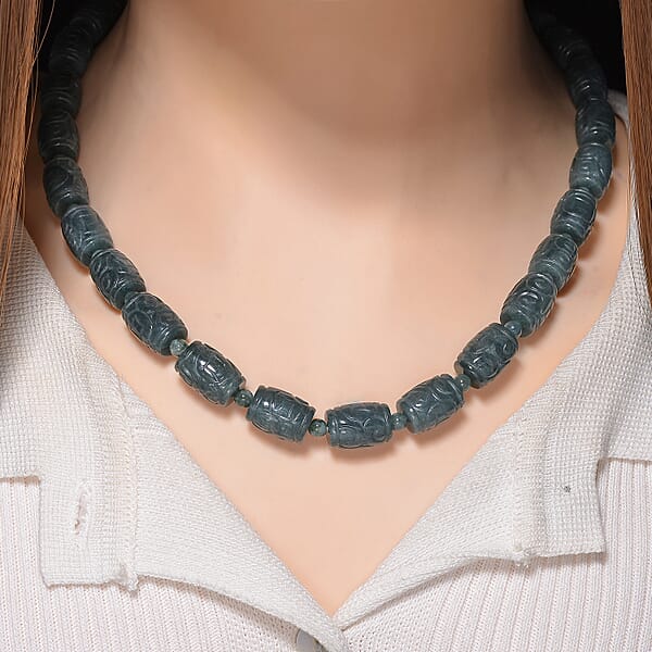 D'Joy Natural Olmec Jadeite 470.00 Ctw Beaded Necklace In Rhodium Over Sterling Silver 18-20 Inches