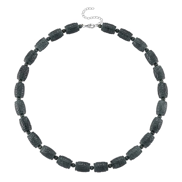 D'Joy Natural Olmec Jadeite 470.00 Ctw Beaded Necklace In Rhodium Over Sterling Silver 18-20 Inches