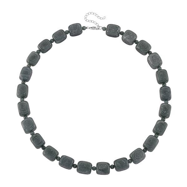 D'Joy Natural Olmec Jadeite 630.00 Ctw Beaded Necklace In Rhodium Over Sterling Silver 18-20 Inches