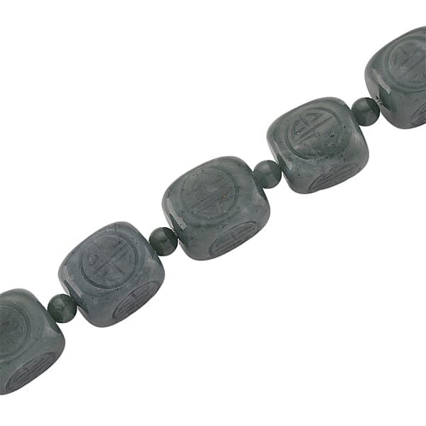 D'Joy Natural Olmec Jadeite 630.00 Ctw Beaded Necklace In Rhodium Over Sterling Silver 18-20 Inches