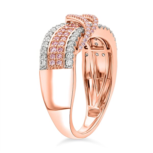 D'Joy Natural Pink And White Diamond 1.10 Ctw Intertwined Ribbon Ring In 18K Vermeil Rose Gold Over Sterling Silver