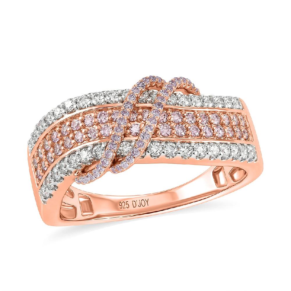 D'Joy Natural Pink and White Diamond 1.10 ctw Intertwined Ribbon Ring in 18K Vermeil Rose Gold Over Sterling Silver