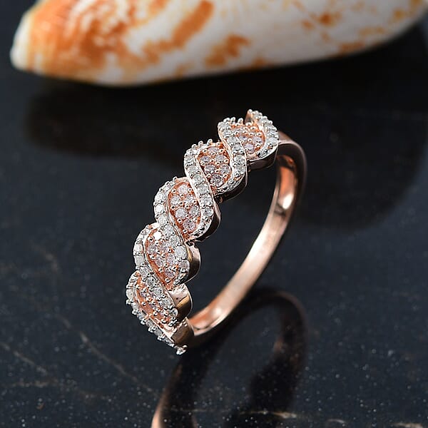 D'Joy Natural Pink And White Diamond I3 0.33 Ctw Eternal Swirl Ring In 18K Vermeil Rose Gold Over Sterling Silver