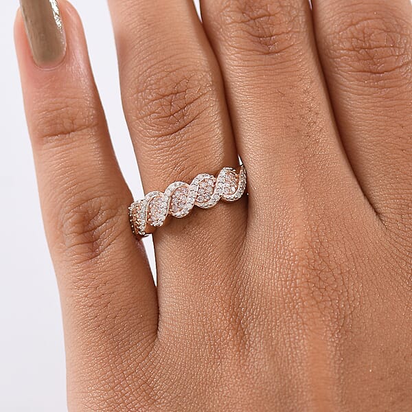 D'Joy Natural Pink And White Diamond I3 0.33 Ctw Eternal Swirl Ring In 18K Vermeil Rose Gold Over Sterling Silver