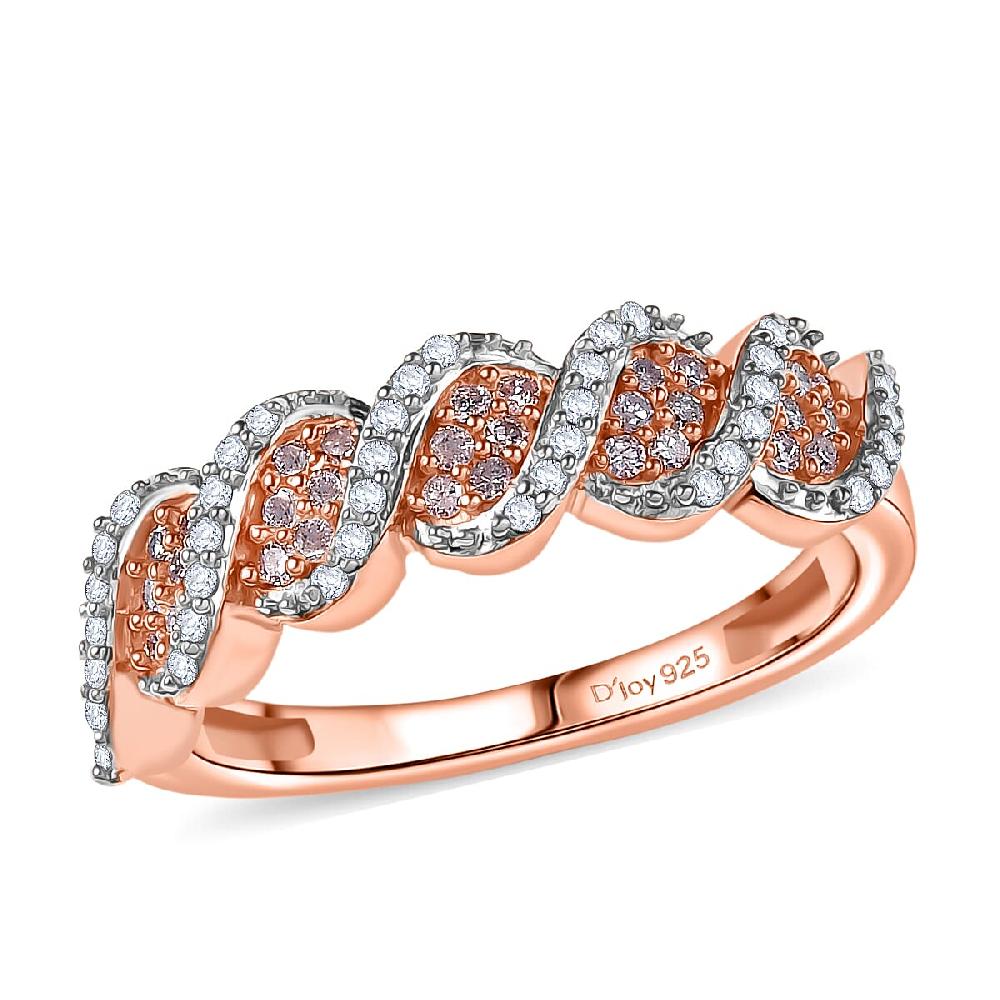 D'Joy Natural Pink and White Diamond I3 0.33 ctw Eternal Swirl Ring in 18K Vermeil Rose Gold Over Sterling Silver