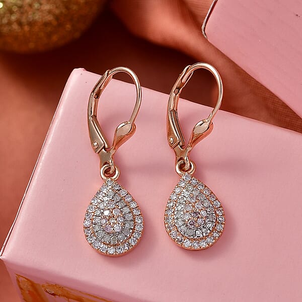 D'Joy Natural Pink And White Diamond I3 0.50 Ctw Endless Love Drop Earrings In 18K Vermeil Rose Gold Over Sterling Silver (Del. In 7-10 Days)