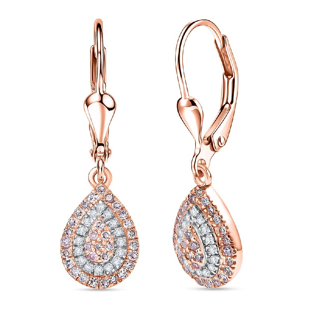 D'Joy Natural Pink and White Diamond I3 0.50 ctw Endless Love Drop Earrings in 18K Vermeil Rose Gold Over Sterling Silver (Del. in 7-10 Days)