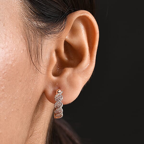 D'Joy Natural Pink And White Diamond I3 0.50 Ctw Hoop Earrings In 18K Vermeil Rose Gold Over Sterling Silver