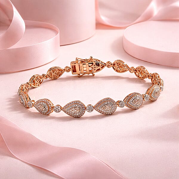 D'Joy Natural Pink And White Diamond I3 2.50 Ctw Endless Love Drop Bracelet In 18K Vermeil Rose Gold Over Sterling Silver (7.25 In) (Del. In 7-10 Days)