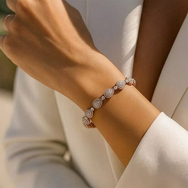 D'Joy Natural Pink And White Diamond I3 2.50 Ctw Endless Love Drop Bracelet In 18K Vermeil Rose Gold Over Sterling Silver (7.25 In) (Del. In 7-10 Days)