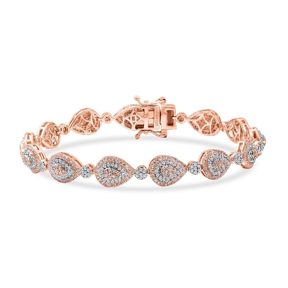 D'Joy Natural Pink and White Diamond I3 2.50 ctw Endless Love Drop Bracelet in 18K Vermeil Rose Gold Over Sterling Silver (7.25 In) (Del. in 7-10 Days)