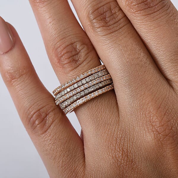 D'Joy Natural Pink And White Diamond Ring In 18K Vermeil RG Over Sterling Silver 1.00 Ctw