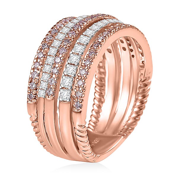 D'Joy Natural Pink And White Diamond Ring In 18K Vermeil RG Over Sterling Silver 1.00 Ctw
