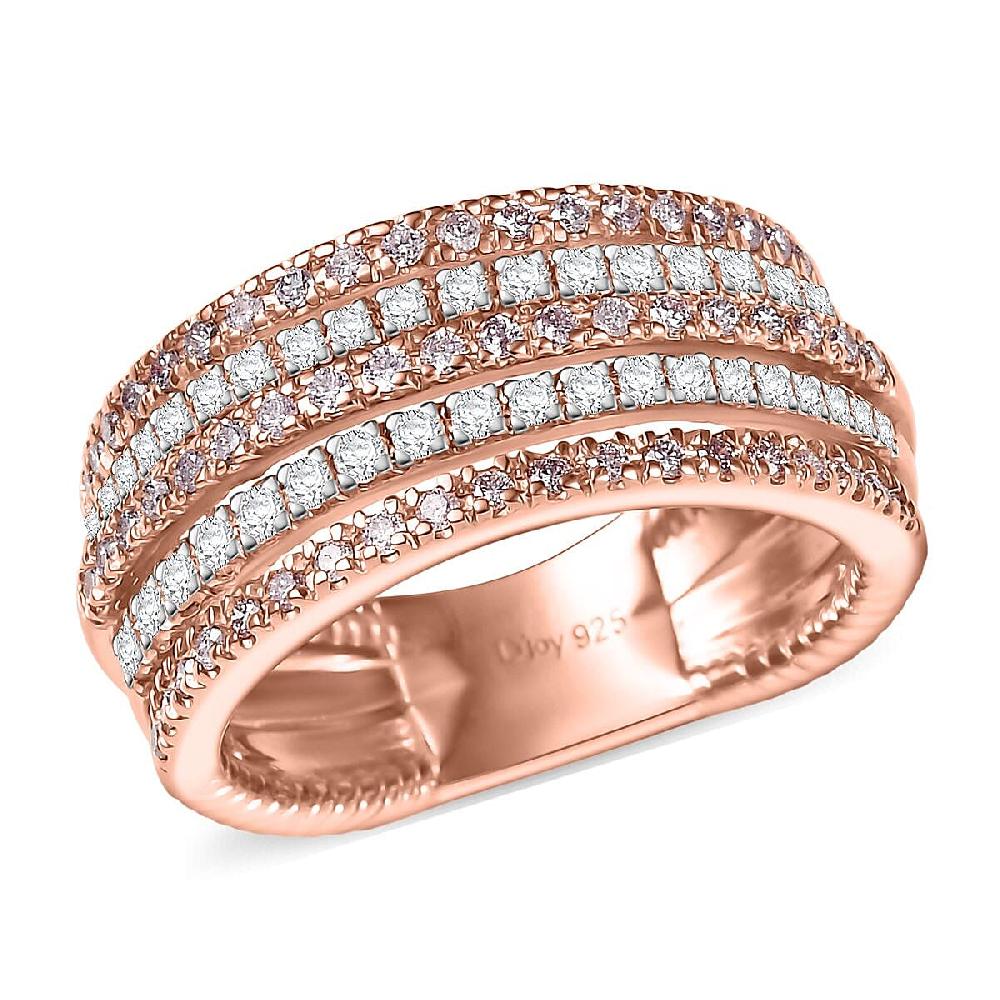 D'Joy Natural Pink and White Diamond Ring in 18K Vermeil RG Over Sterling Silver 1.00 ctw