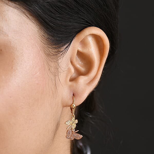 D'Joy Natural Pink And Yellow Diamond 0.50 Ctw Butterfly Earrings In 18K Vermeil YRG Over Sterling Silver