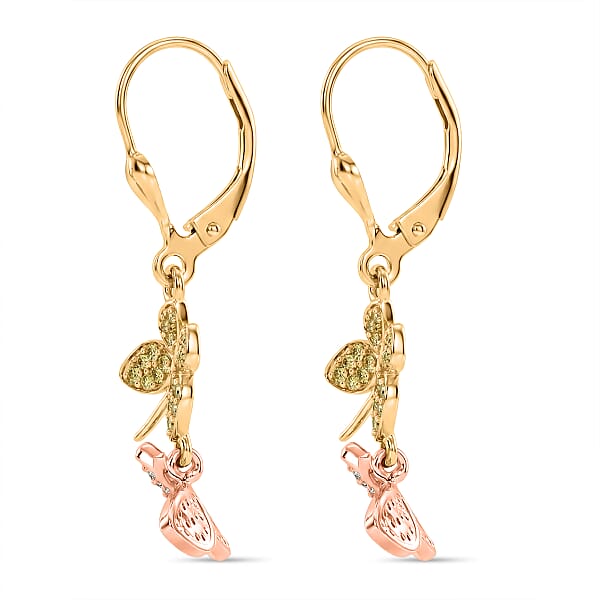 D'Joy Natural Pink And Yellow Diamond 0.50 Ctw Butterfly Earrings In 18K Vermeil YRG Over Sterling Silver