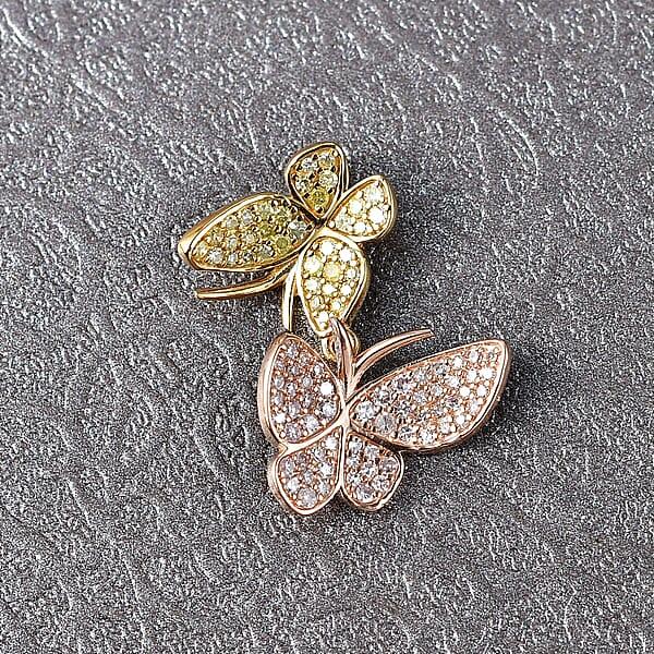 D'Joy Natural Pink And Yellow Diamond Butterfly Pendant Without Chain In Vermeil YRG Over Sterling Silver 0.50 Ctw