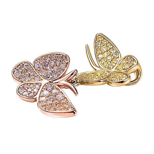 D'Joy Natural Pink And Yellow Diamond Butterfly Pendant Without Chain In Vermeil YRG Over Sterling Silver 0.50 Ctw