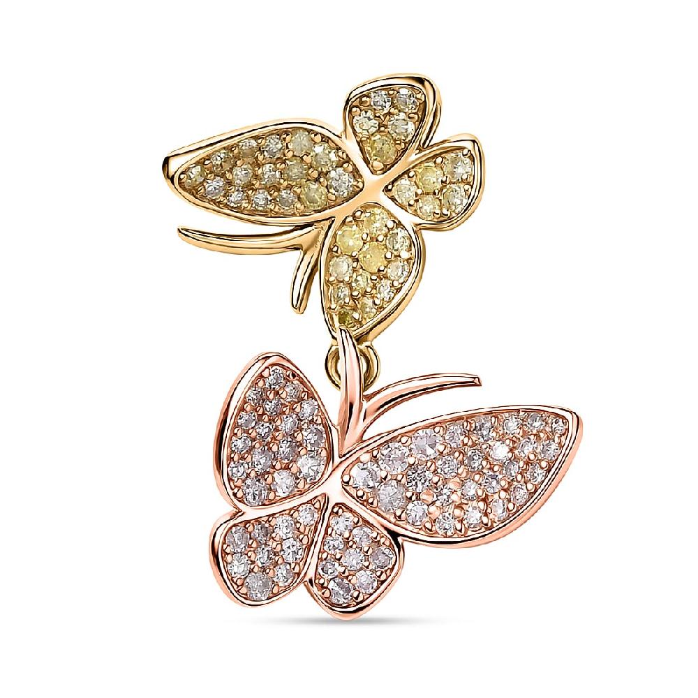 D'Joy Natural Pink and Yellow Diamond Butterfly Pendant without Chain in Vermeil YRG Over Sterling Silver 0.50 ctw