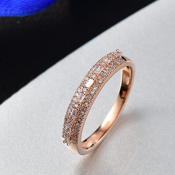 D'Joy Natural Pink Diamond (I3) 0.25 Ctw Blush Promise Band Ring In 18K Vermeil Rose Gold Over Sterling Silver