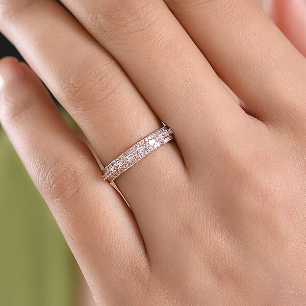 D'Joy Natural Pink Diamond (I3) 0.25 Ctw Blush Promise Band Ring In 18K Vermeil Rose Gold Over Sterling Silver