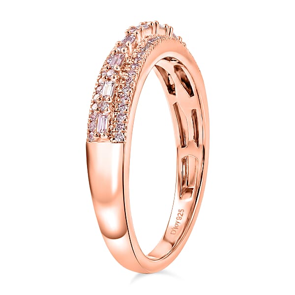 D'Joy Natural Pink Diamond (I3) 0.25 Ctw Blush Promise Band Ring In 18K Vermeil Rose Gold Over Sterling Silver