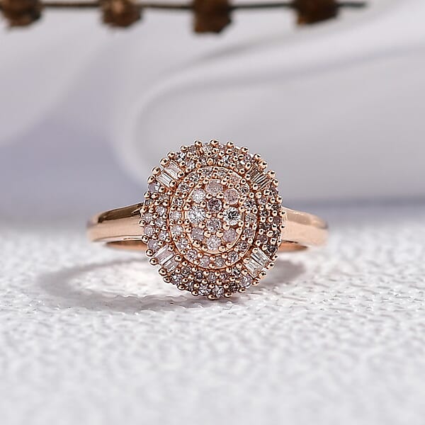 D'Joy Natural Pink Diamond I3 0.50 Ctw Rose Empress Ring In 18K Vermeil Rose Gold Over Sterling Silver