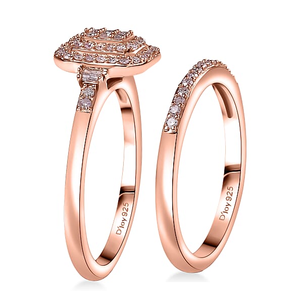 D'Joy Natural Pink Diamond I3 0.50 Ctw Set Of 2 Stackable Ring In 18K Vermeil Rose Gold Over Sterling Silver