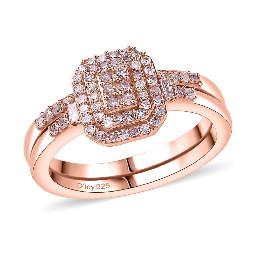 D'Joy Natural Pink Diamond I3 0.50 ctw Set of 2 Stackable Ring in 18K Vermeil Rose Gold Over Sterling Silver