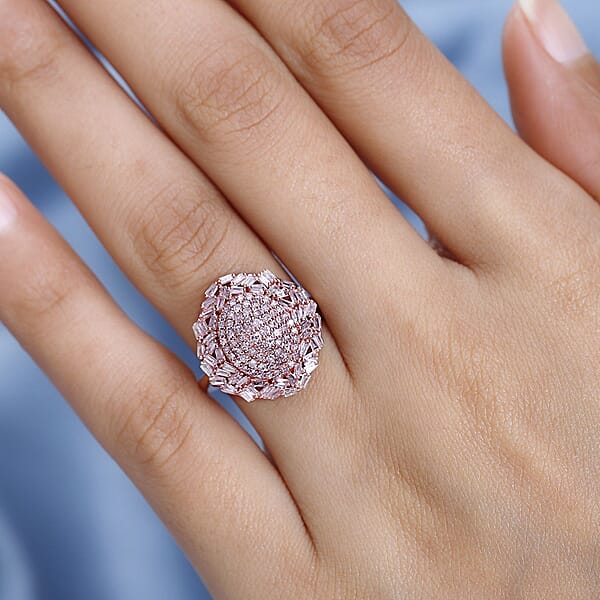 D'Joy Natural Pink Diamond I3 1.00 Ctw Lightburst Ring In 18K Vermeil Rose Gold Over Sterling Silver (Del. In 7-10 Days)