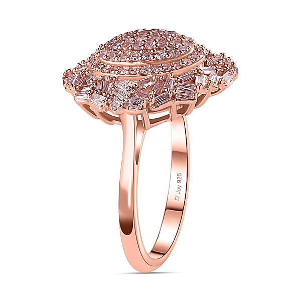 D'Joy Natural Pink Diamond I3 1.00 Ctw Lightburst Ring In 18K Vermeil Rose Gold Over Sterling Silver (Del. In 7-10 Days)