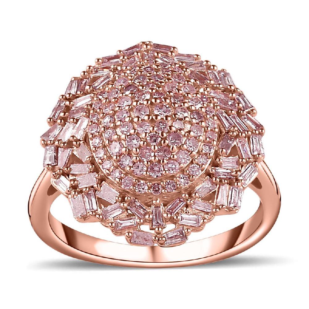D'Joy Natural Pink Diamond I3 1.00 ctw Lightburst Ring in 18K Vermeil Rose Gold Over Sterling Silver (Del. in 7-10 Days)