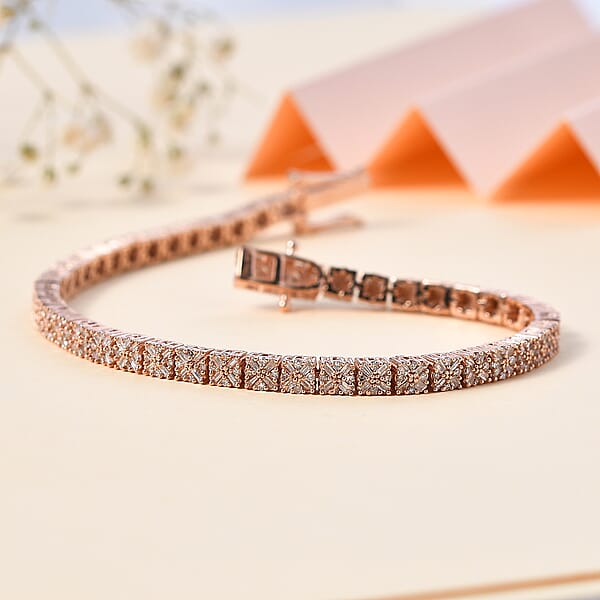 D'Joy Natural Pink Diamond I3 2.00 Ctw Floral Bracelet In Vermeil Rose Gold Over Sterling Silv (7.50 In)