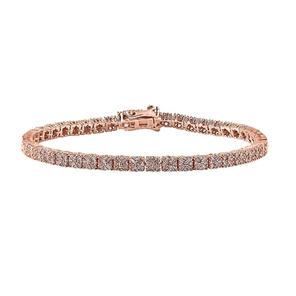 D'Joy Natural Pink Diamond I3 2.00 ctw Floral Bracelet in Vermeil Rose Gold Over Sterling Silv (7.50 In)