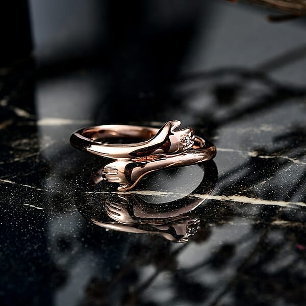 D'Joy Natural Pink Diamond (I3) Accent Ring In 18K Vermeil RG Over Sterling Silver