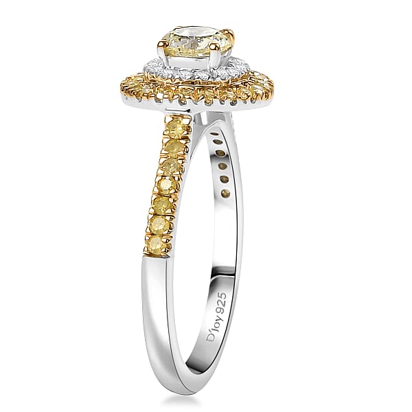 D'Joy Natural Yellow And White Diamond I2-I3 1.20 Ctw Golden Twilight Ring In Rhodium Over Sterling Silver