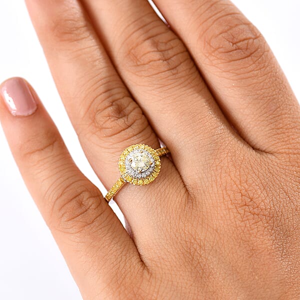 D'Joy Natural Yellow And White Diamond I2-I3 1.20 Ctw Golden Twilight Ring In Rhodium Over Sterling Silver