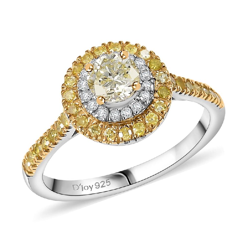 D'Joy Natural Yellow and White Diamond I2-I3 1.20 ctw Golden Twilight Ring in Rhodium Over Sterling Silver