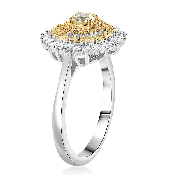 D'Joy Natural Yellow Diamond White Diamond Floral Ring In Rhodium Over Sterling Silver 1.00 Ctw