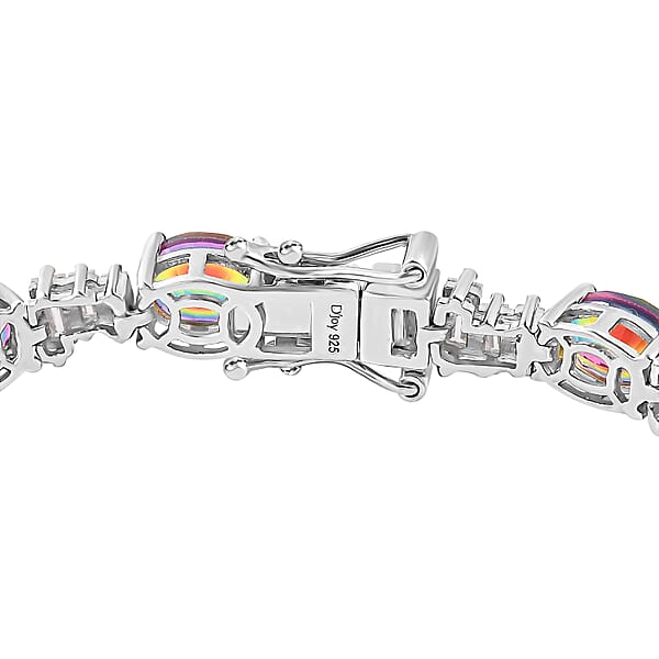 D'Joy Nebula Quartz Doublet And Moissanite 21.75 Ctw Art Deco Bracelet In Rhodium Over Sterling Silver (8.00 In)