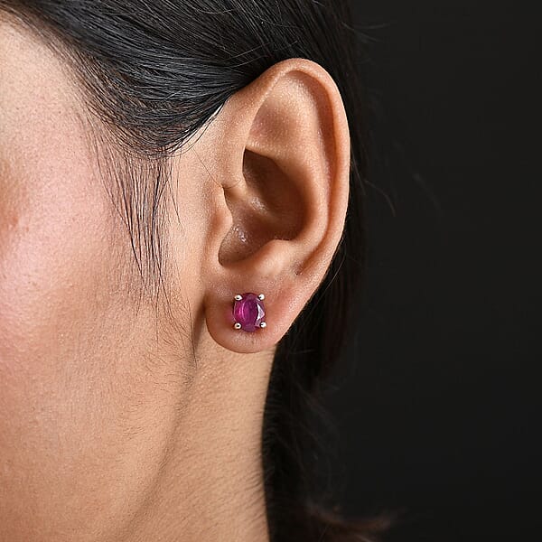 D'Joy Niassa Ruby (FF) 3.60 Ctw Solitaire Stud Earrings In Rhodium Over Sterling Silver