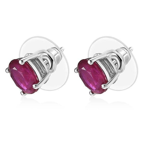 D'Joy Niassa Ruby (FF) 3.60 Ctw Solitaire Stud Earrings In Rhodium Over Sterling Silver