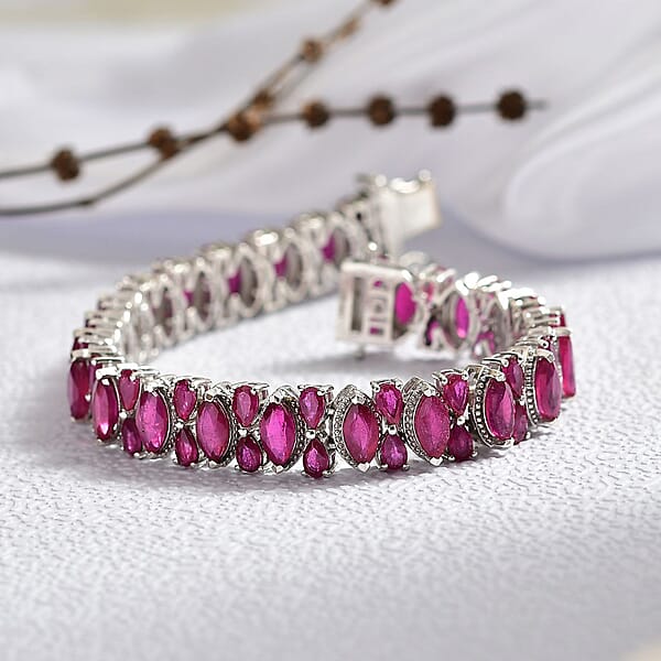D'Joy Niassa Ruby (FF) 33.50 Ctw Royal Lineage Bracelet In Rhodium Over Sterling Silver (7.25 In)