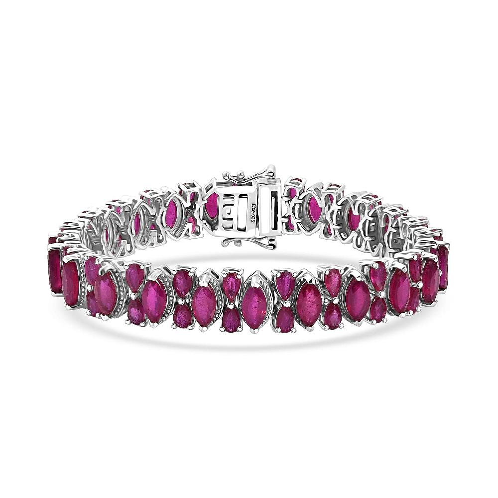 D'Joy Niassa Ruby (FF) 33.50 ctw Royal Lineage Bracelet in Rhodium Over Sterling Silver (7.25 In)