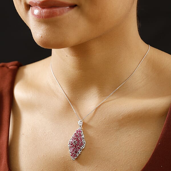 D'Joy Niassa Ruby (FF) 6.85 Ctw Victorian Era Pendant Necklace In Rhodium Over Sterling Silver 20 Inches
