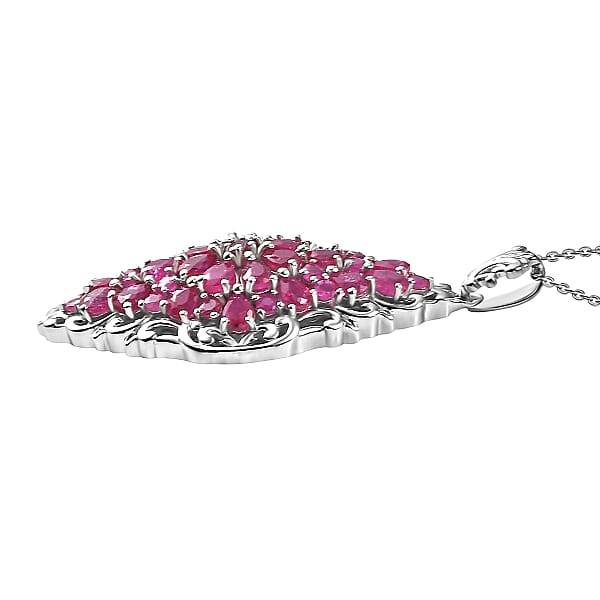 D'Joy Niassa Ruby (FF) 6.85 Ctw Victorian Era Pendant Necklace In Rhodium Over Sterling Silver 20 Inches
